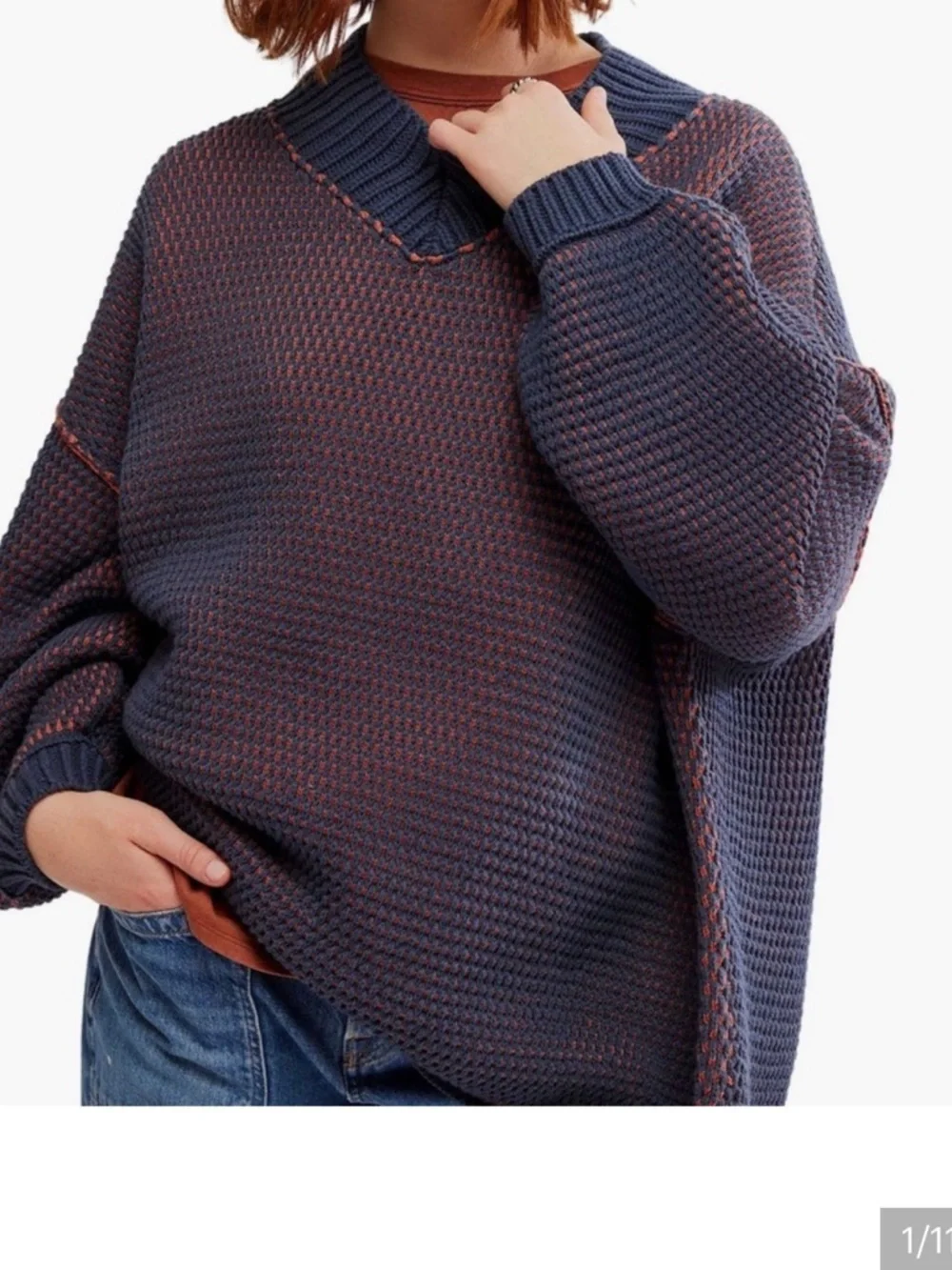 FREE PEOPLE MAISIE CHUNKY V NECK SWEATER M L
